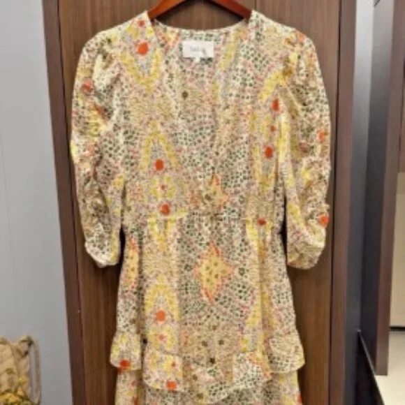 ba&sh Paris Happy Dress | Boho Ruffle Tiered Midi | Earth-Tone Floral | Small - Picture 6 of 13